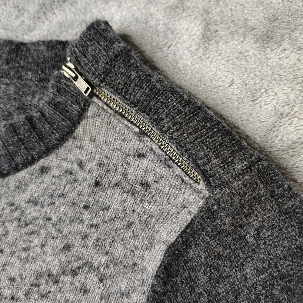 J.Crew Colorblock Zipper Sweater Womens XL Grey Speckled Merino Wool Blend